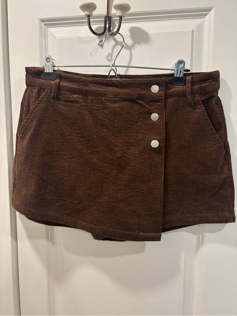 Brown Corduroy Mini Skirt with Button Front